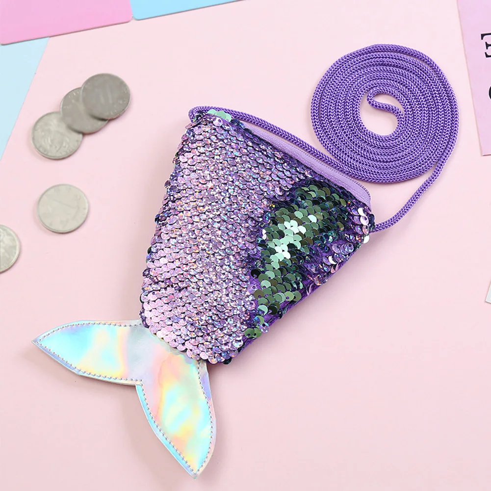 Подарок пайетками милые фасона «рыбий хвост» Детская мягкая сумка для девочек Повседневное кросс-боди портмоне сумки на плечо мини-кошелек на молнии - Цвет: Фиолетовый