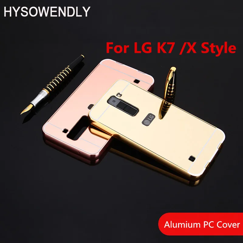 

Luxury Armor Protective + Hard PC Metal Phone Case For LG K7 K 7 Aluminum Frame Mirror Acrylic Back Covers For LG X Style Fundas