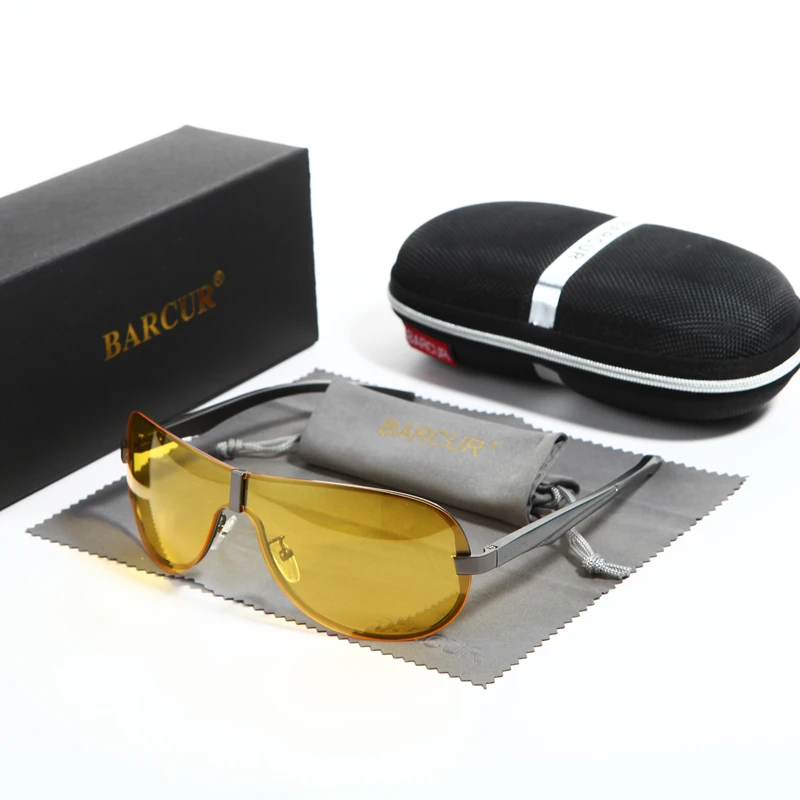 BARCUR Mens Night Driving Sunglasses Yellow Lens Night Vision Reduce Glare Brand Designer