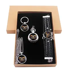 Стимпанк Скелет масонской серебро подарочный набор ювелирных изделий имеют карманные часы и кулон Цепочки и ожерелья и ключ