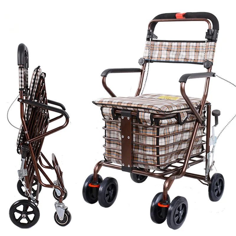Folding Portable Shopping Cart Can Be Pushed or Sit For Old Man load ...
