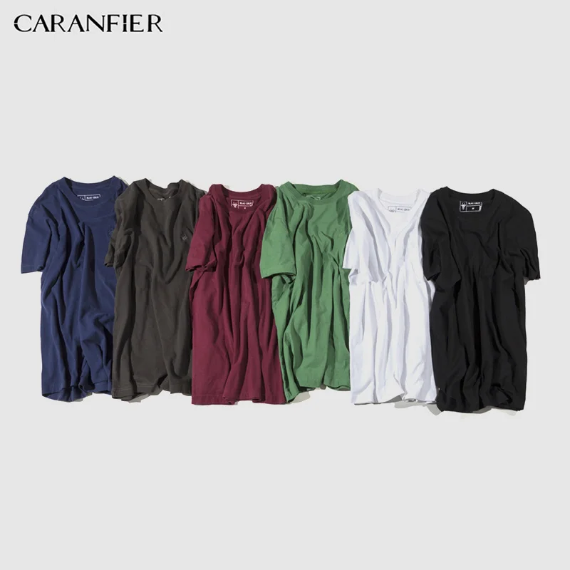 

CARANFIER Mens T-Shirt New Summer Shirts Fashion Design Short Sleeve Casual Male Washed Sand Solid Color Embroidery T Shirt