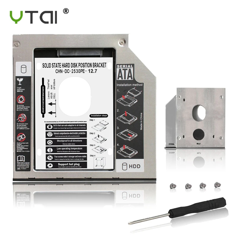 

12.7mm Aluminum Metal Material 2nd HDD Caddy SATA To SATA 2.5" SSD HDD Case For Laptop ODD DVD/CD-ROM Optibay