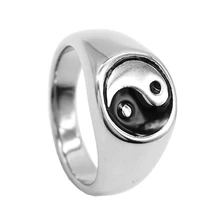 Tamanho múltiplo gravado do anel do girador do yin yang, tamanho 7 - 13 do anel de dedo do polonês alto retro de aço inoxidável do vintage tai chi