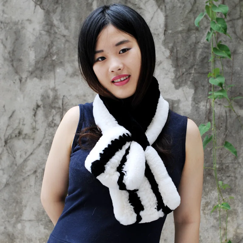 

Free Shipping CX-S-27C High Quality Womens Knitted Rex Rabbit Fur Scarves