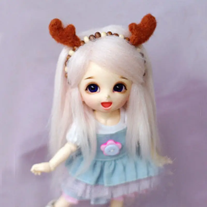 [Wamami] серый розовый длинный шерстяной парик для 1/8 Pukifee Ae Lati BJD Dollfie 14 см|wool wig|pukifee