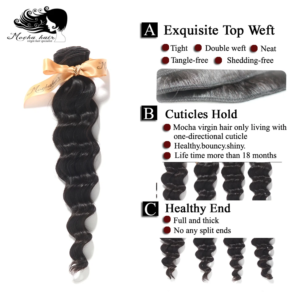 Mocha Hair 10A Brazilian Virgin Hair Loose Wave 12"-28" 100% Human Weave Bundles Unprocessed Weaving