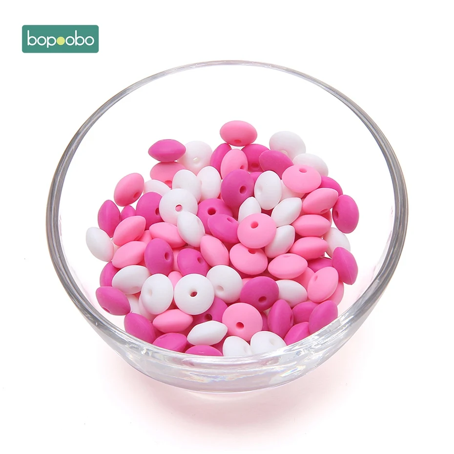 Bopobo 100 шт Детские Прорезыватели, силиконовые бусины, Абак, чечевица, мягкие пастельные, цветные сенсорные, сделай сам, рукоделие, жевательные органические бусины, 12 мм - Цвет: Hot Pink Series