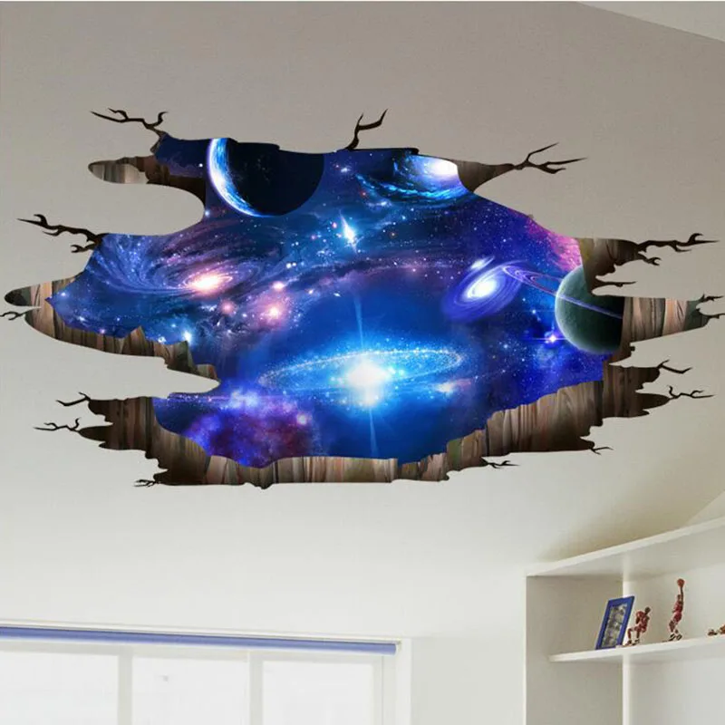 

New Creative 3D Universe Galaxy Wall Stickers For Ceiling Roof Self-adhesive Art Mural Home Decor Waterproof Floor Sticker Decal