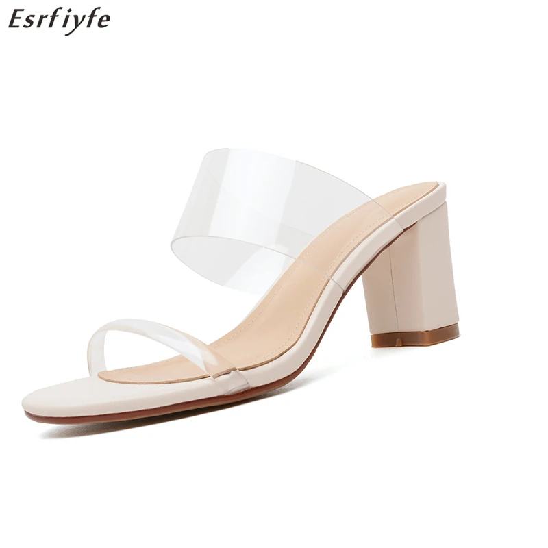 

ESRFIYFE New PVC Transparent Women Slippers High Heels Sexy Peep Toe Slip-on Party Shoes Ladies Shoes Square Heels Slippers