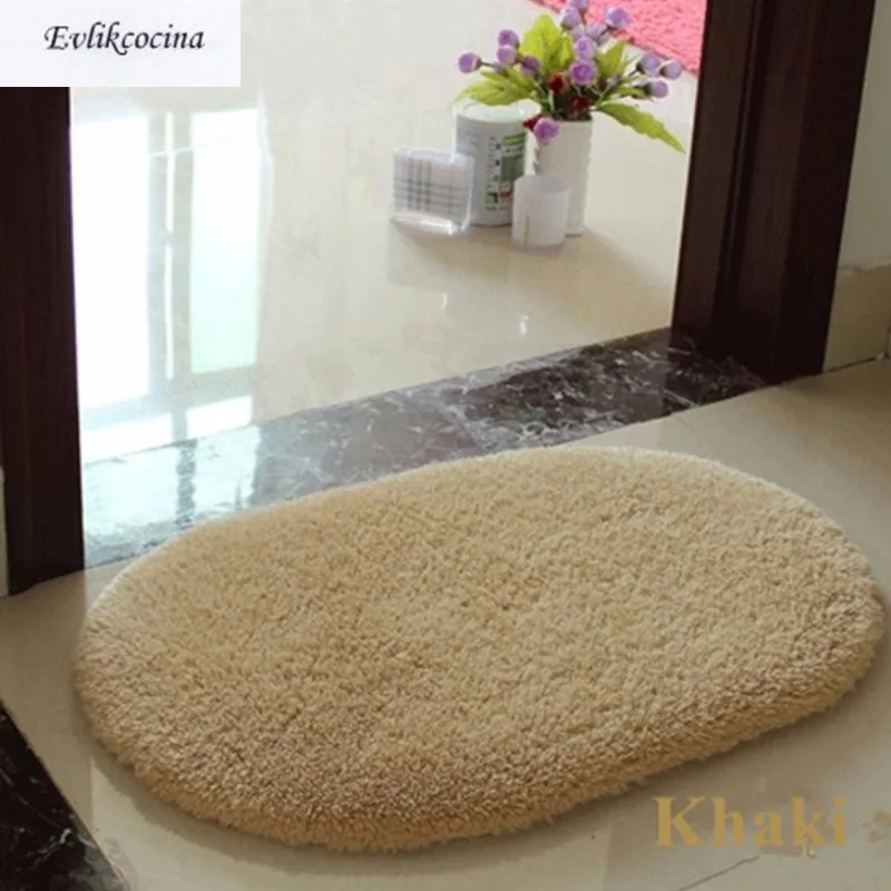 

Free Shipping Khaki Soft Plush Absorbent Sponge Bedroom Bathroom Shower Floor Door Mat Rug Parlor Hallway Non-slip Oval Carpet