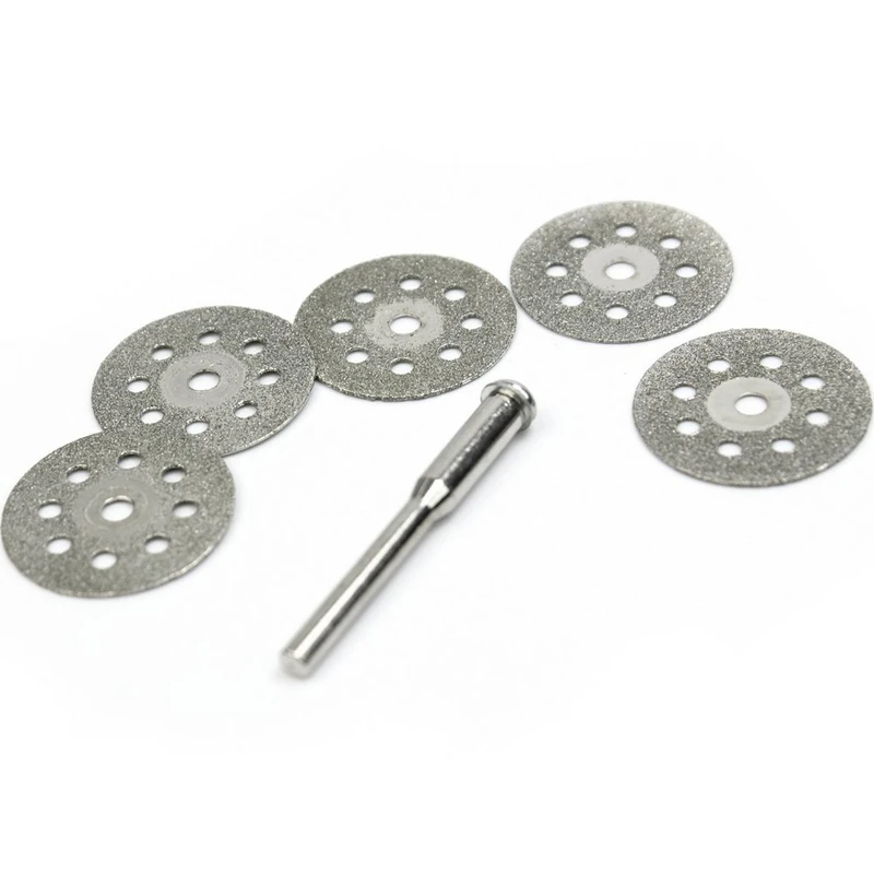 Electroplated diamond small slice wet and dry 5 PCS  Mini 22mm Discos Corte Diamante Rotatorio + 1 Mandril para Dremel _WK