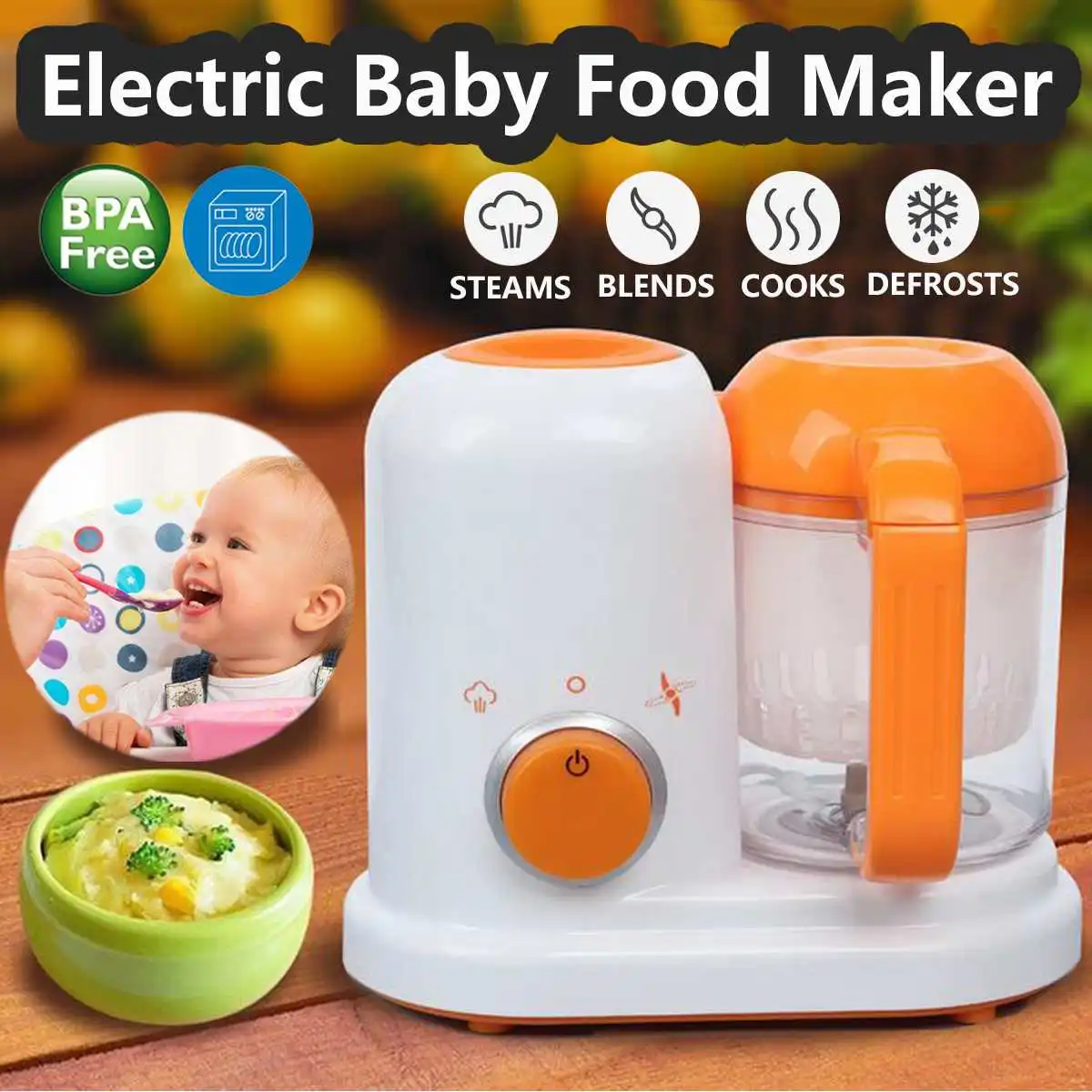 AC 200-250V Electric Baby Food Maker Toddler Blenders Steamer Processor BPA Free All In One Food-Graded PP EU Steam Food Safe
