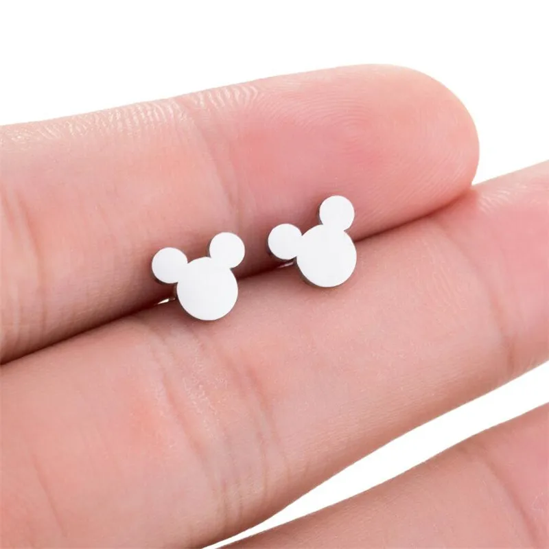 SMJEL Mini Animal Earing Mickey Earrings for Women Bijoux New Kids Earring Small Ear Studs Pendientes Cartoon Jewelry oorbellen - Окраска металла: ged001