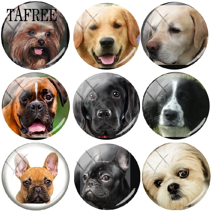 

TAFREE Dog Art Picture 25MM Glass Cabohcon French Bulldog Cocker Labrador Spaniel Cute Cuddly Flat Back Making Findings