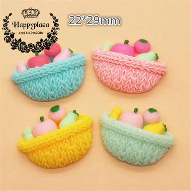 10pcs mix colors kawaii resin fruit basket flatback cabochon