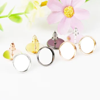 

10pcs/lot Gold/Rhodium/Bronze Iron Earring Studs Hooks Fit 12mm Glass Cabochons Cameo Setting Blank Base DIY Jewelry Making