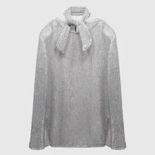 Весенняя женская футболка с длинным рукавом со стразами, с круглым вырезом, блестящий клубный Топ большого размера