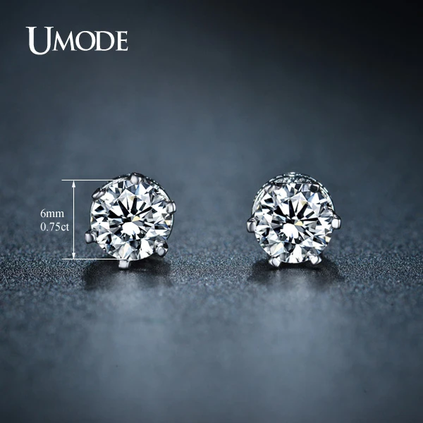 Женские серьги гвоздики в форме короны UMODE классические из белого золота высшего