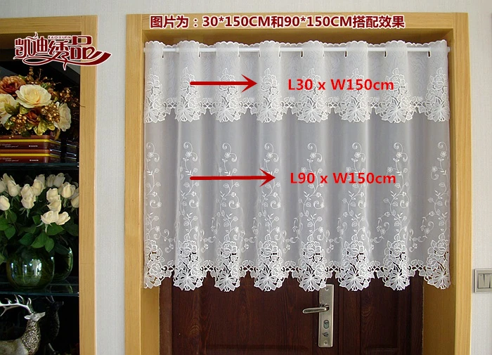Countryside Half-curtain Luxurious Embroidered Window Valance Lace Hem Coffee Curtain for Kitchen Cabinet Door A-114 Window Curtains Decor Curtains Embroidered Curtains Lace Curtains