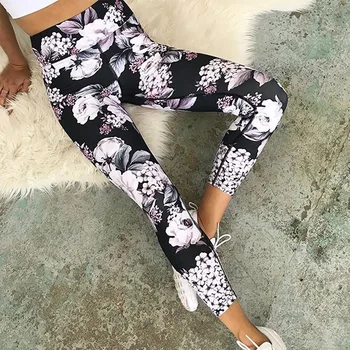 Women Yoga Pants Sport Leggings Floral 3D Print Elastic Workout Dance Tights Fitness Capris Running Jeggings Skinny Gym Trousers 4
