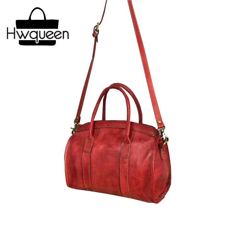 

Unique Hand Painted Designer Genuine Cow Leather Green Red Color Women Boston Bag Totes Handbag Ladies Soft Casual Shoulder Bag