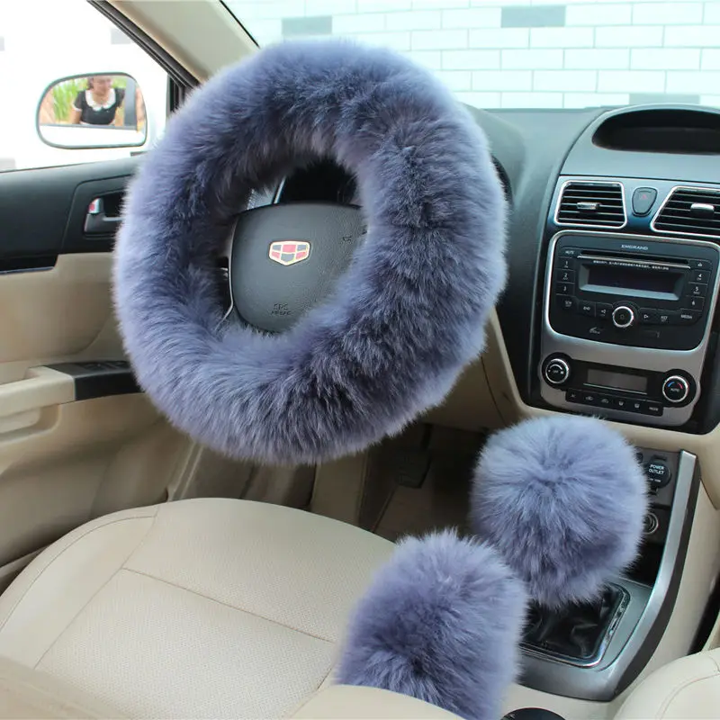 

3pcs Winter Steering Wheel Covers Wool Heated Steering Wheel Cover Plush Cushion Covers