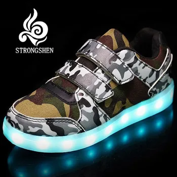 

STRONGSHEN USB charging Kids Sneakers Fashion Luminous Lighted Colorful LED lights Children Shoes Casual Flat Boy/girl Shoes