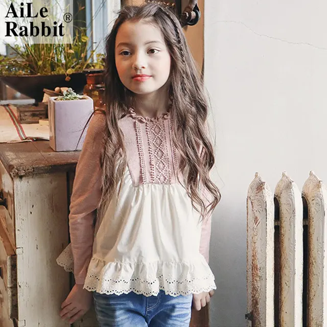 AiLe Rabbit 2018 Girls New Baby Shirts Spring Princess Double Blouses Baby Dress  Girl Child Pure Cotton Fashion Joker Dolls.