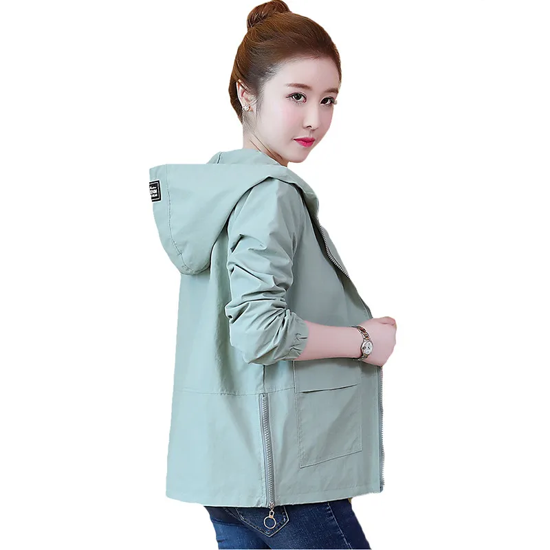 

Hooded Jacket Women Basic Coats Spring Autumn Korean Casual Loose Tops Ladies 2019 Fashion Solid Color With Lining Outwear Black