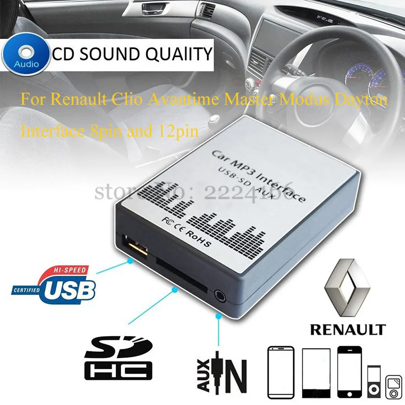 

SITAILE USB SD AUX car MP3 music player Adapter for Renault Clio Avantime Master Modus Dayton 8in 12pin Interface Car-styling