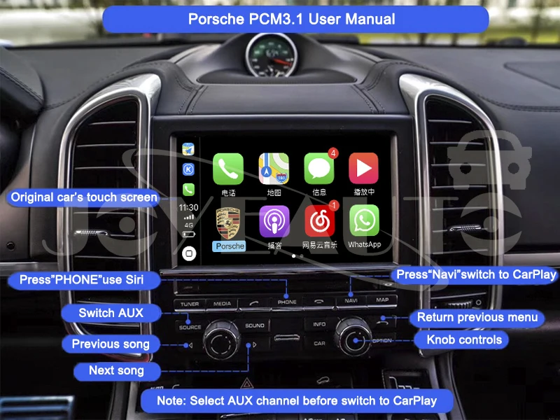 Joyeauto Wifi Wireless Apple CarPlay for Porsche Cayenne Macan 911 PCM3.1 Car play Adapter Android Auto Mirroring For Panamera