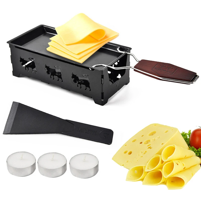 

Non-Stick Metal Cheese Raclette Baking Pan Oven Grill Plate Rotaster Baking Tray Stove Frame Spatula Set Kitchen Baking Tool