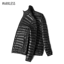 Markless зимний Сверхлегкий утиный пух Мужская брендовая одежда 90% белый утиный пух куртки стоячий воротник бесшовная теплая парка YRA5312