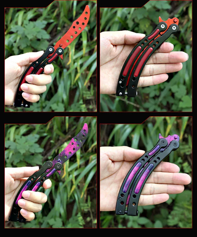 11 красочных ножей из нержавеющей стали CS GO с бабочкой, тренировочный инструмент, складной нож Karambit без края