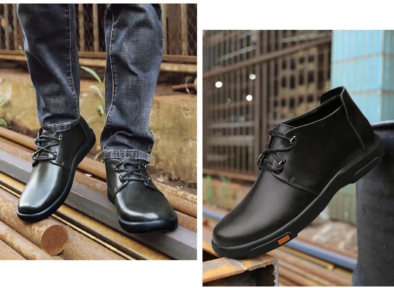 Модные мужские ботильоны из натуральной кожи; водонепроницаемые; сезон осень-зима; уличная теплая плюшевая мужская повседневная обувь; мужская обувь с высоким берцем