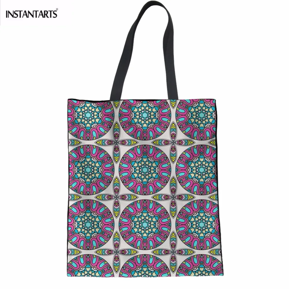 

INSTANTARTS Casual Boho Designer Woman's Cotton Shopping Tote Bags Indian Mandala Floral Print Female Grocery Bag Choth Eco Bag