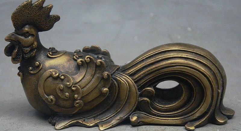 

6" Old China FengShui Palace Bronze Auspicious Wealth Zodiac Chicken Cock Statue