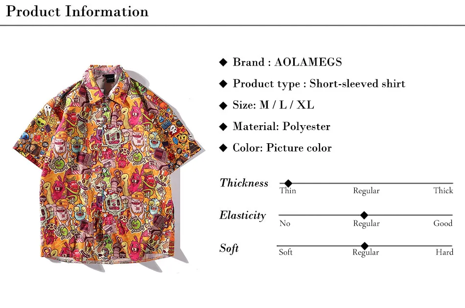 Aolamegs мужские рубашки с забавным мультяшным забавным принтом, мужские рубашки, тонкие рубашки с коротким рукавом в уличном стиле, летняя уличная одежда
