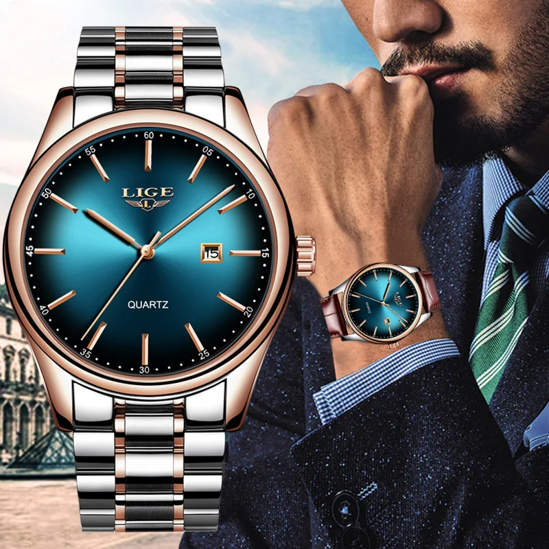 

LIGE Top Brand Luxury Watches Men Stainless Steel Waterproof Watch Sport Quartz Mens WristWatch Business Clock Relogio Masculino
