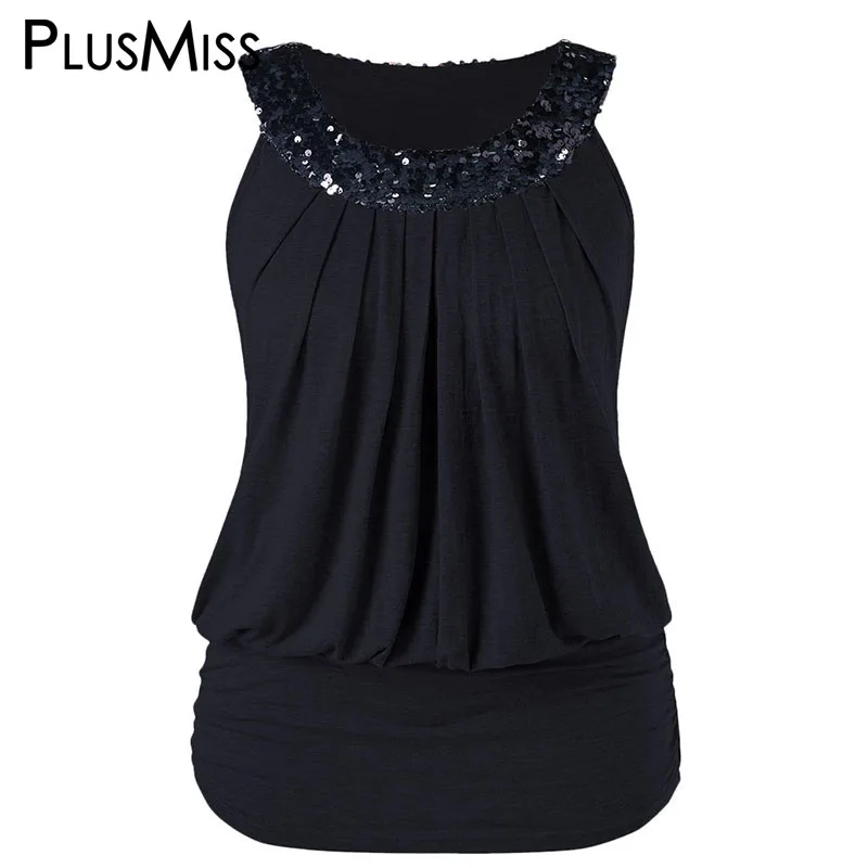 PlusMiss Plus Size 5XL Sequin Sleeveless Party Tops Women Big Size