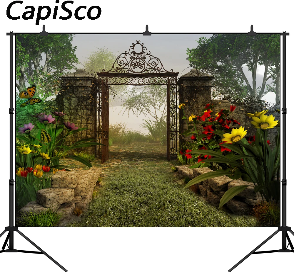 

Capisco Vinyl Photography Background Fairy Tale door Butterfly flowers Computed Printed Children Backdrops for Photo Studio