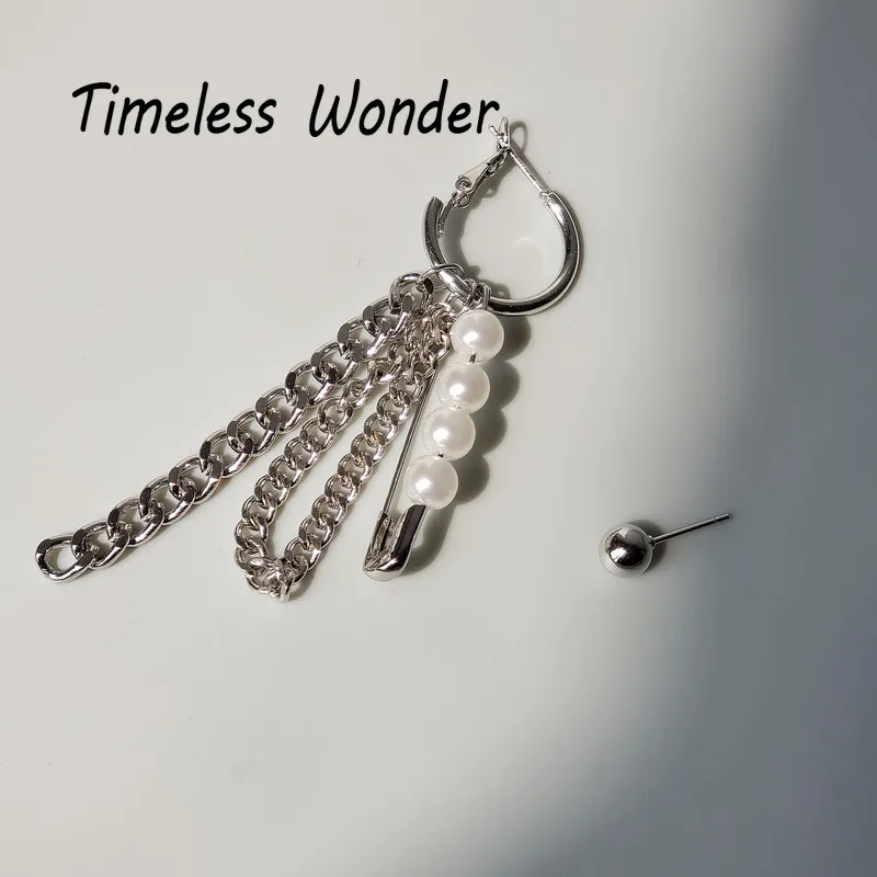 

Timeless Wonder Chic Faux Pearl Chained Asymmetric Stud Earrings Party Top Women Jewelry Ins Runway Rock Punk Trendy Lovely 2238