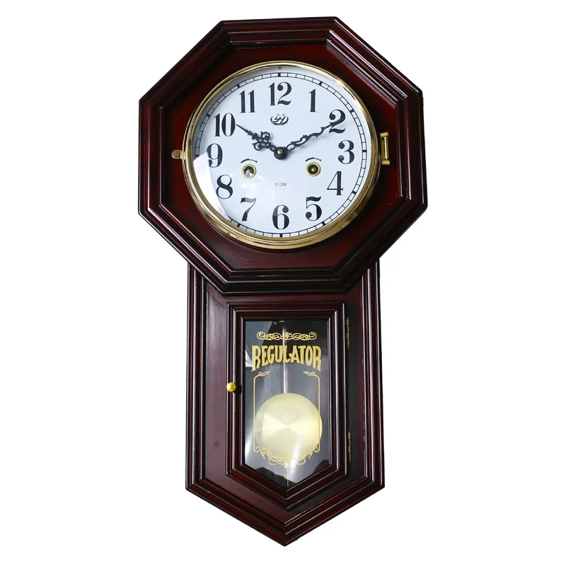 Copper mechanical clock chime movement pendulum swings living room wall