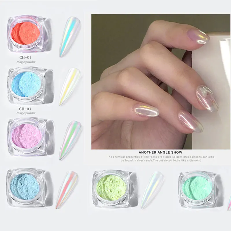 

1g Aurora 6 colors Nail Glitter Powder Rainbow Color Neon Effect Nail Art Flakes Decoration Nail Dust Tip Manicure