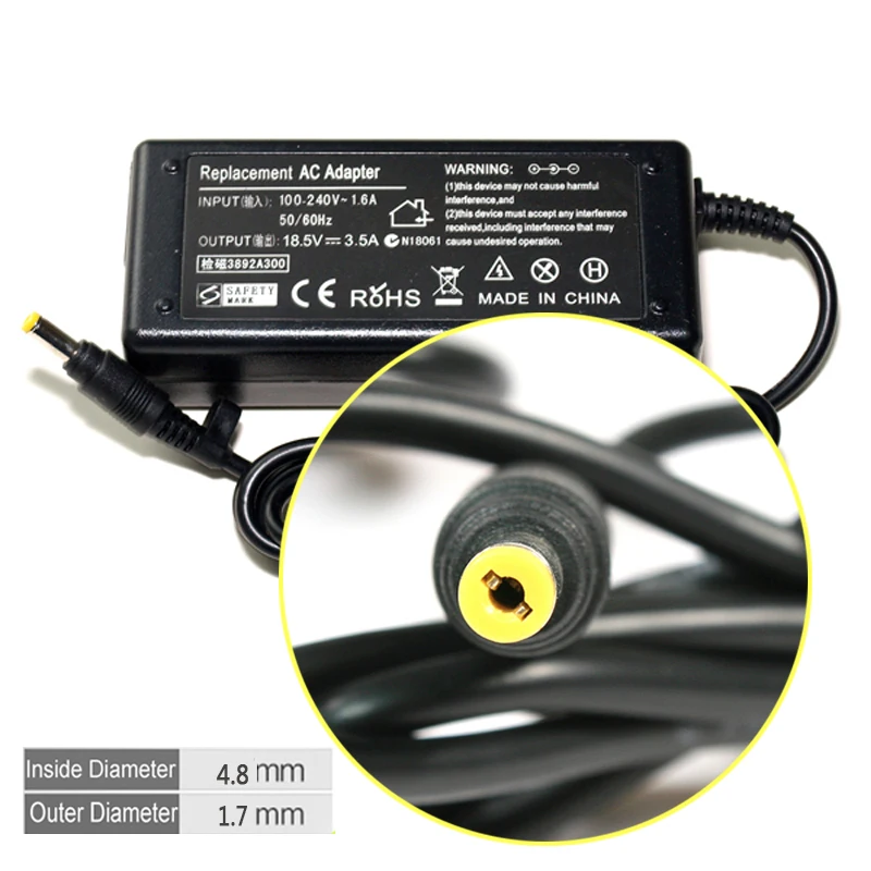 2019 Laptop Adapter 18.5V 3.5A 4.8x1.7mm AC Charger For hp compaq 500 510 520 530 540 550 620 625 CQ515 Notebook Power Supply