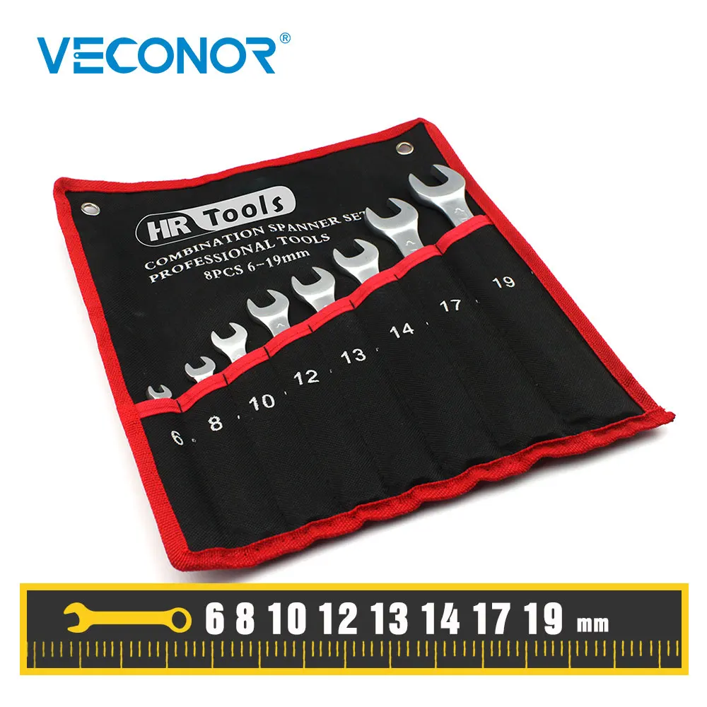 

New Combination Wrench Set 8 Pieces, Open And Box End, Combo Wrench Set, Metric mm 6, 8, 10, 12, 13, 14, 17, 19, Chrome Vanadium