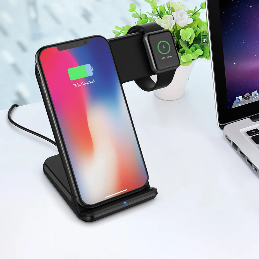 

2 In 1 Fast Wireless Charger For Apple Watch 4 3 2 for IPhone 8 Plus X XS Max XR Samsung USB Wireless Charging Holder Charger