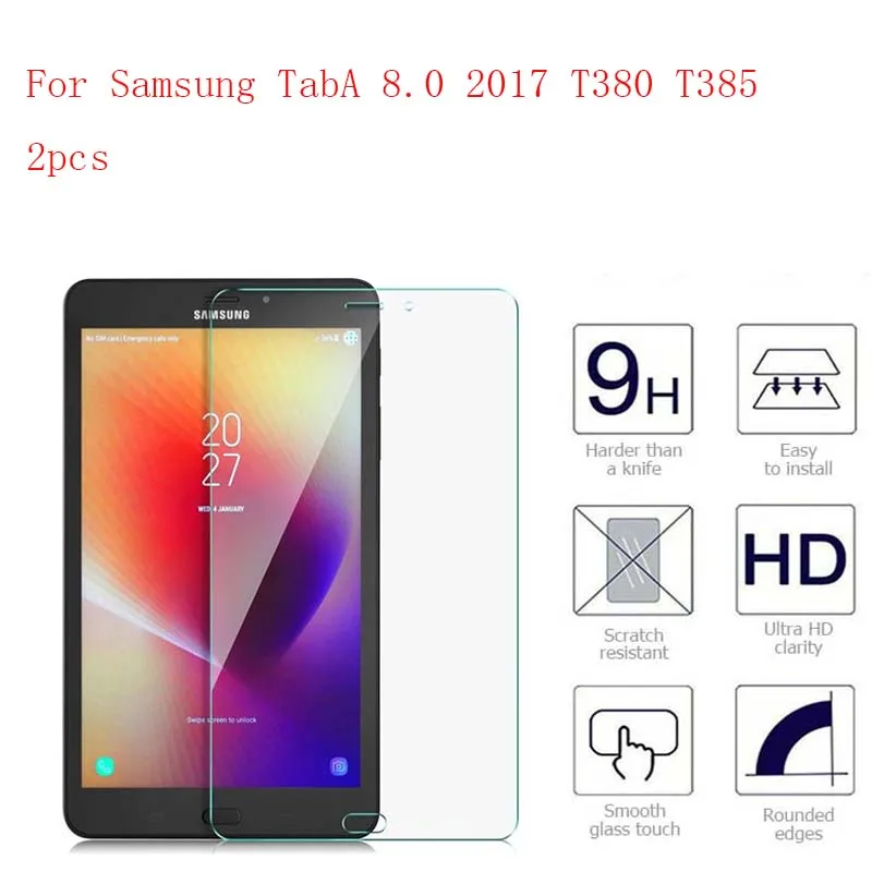 Для Samsung Taba 8,0 T380 T385 планшет с уровнем твердости 9 H HD прозрачное закаленное Стекло Экран Защитная пленка для экрана Защита 2 шт. в 1 посылка