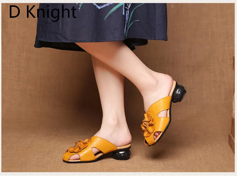 Comfortable Women Slides 2018 New Fashion Genuine Leather Slip On Summe Slippers Black Women Beach Sandals High Heel Shoes Woman (5)